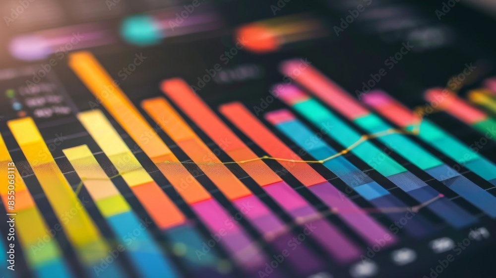 A colorful bar chart showing quarterly sales growth for a tech startup, with upward trends highlighted A colorful bar chart showing quarterly sales growth for a tech startup, with upward trends highlighted