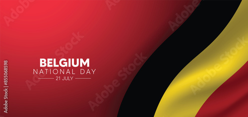 Belgium National Day 21 July waving flag vector poster