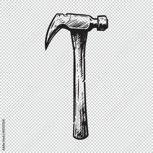 Simple hammer logo or icon style for coloring books, black vector illustration on transparent background