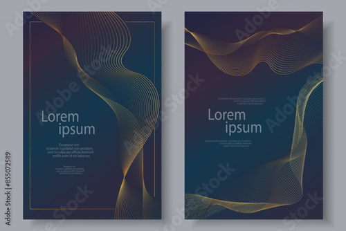 Luxury invitation card background set. Abstract Golden geometric shape, gold line gradient on dark background. Premium design for gala card, grand opening, party invitation, layout, templates.