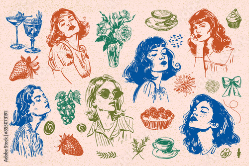 Hand-drawn vector illustrations of boho-style food and drinks are perfect for your collection of wall paintings, posters, logo creation or social media design1.eps, Hand-drawn vector illustrations of 