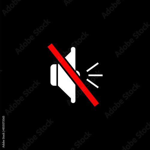 Silence mute. Red prohibition symbol not sound or music isolated on black  background.