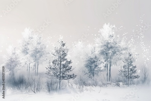 Wallpaper Mural Snow-covered trees in a serene winter forest with falling snowflakes. Torontodigital.ca