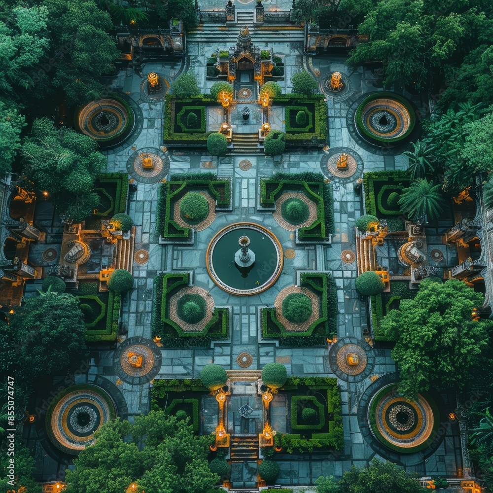 Fototapeta premium an ancient city depicted in this architectural illustration, where vibrant textures and old-town styling converge to create a mesmerizing forest from drone view.