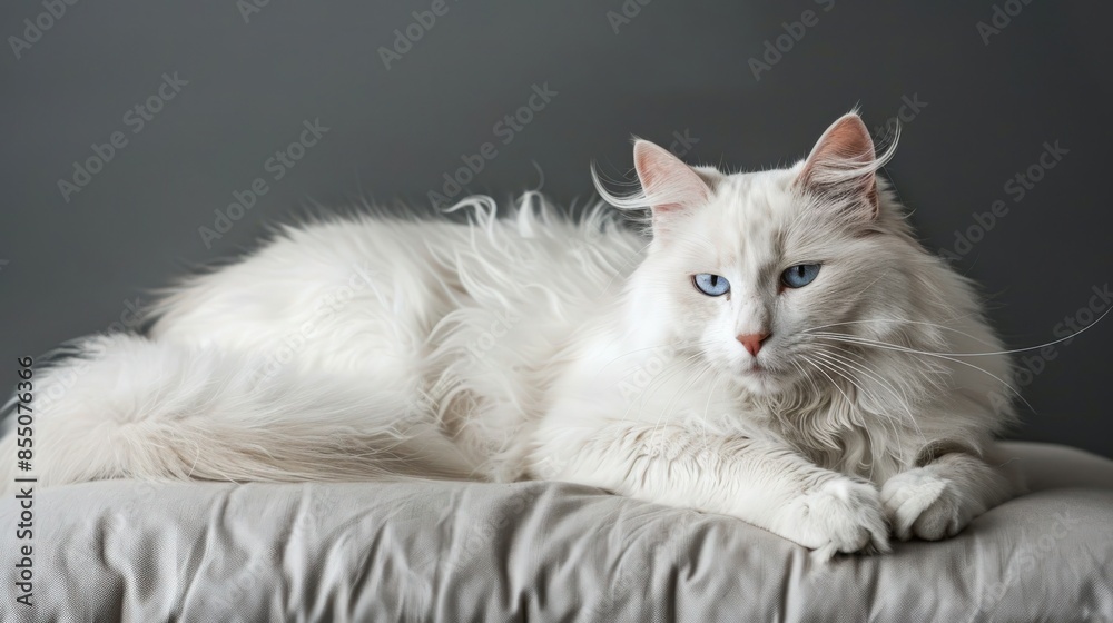 Elegant Turkish Angora cat posing gracefully in a studio shot. Elegant Turkish Angora cat posing gracefully in a studio shot.