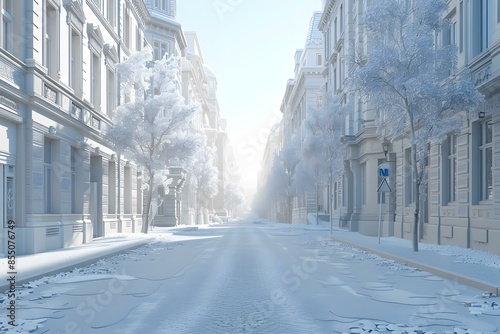 Empty Street With White Buildings and Trees