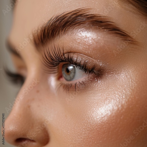 Woman face with eyelash extensions