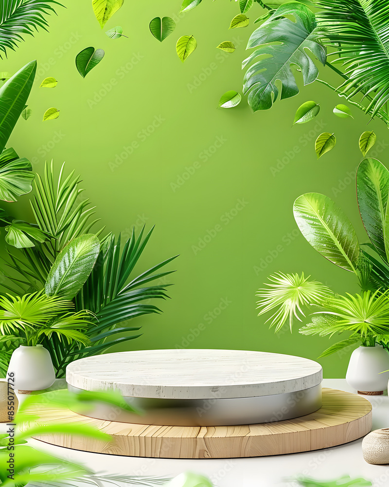 Green Botanical Display with Round Pedestal Green Botanical Display with Round Pedestal