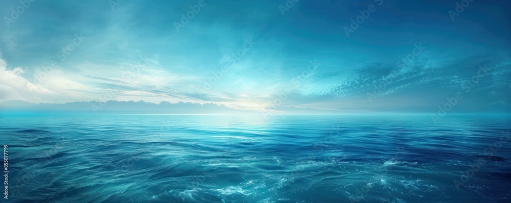 Obraz premium Serene blue ocean with soft clouds and a distant horizon.
