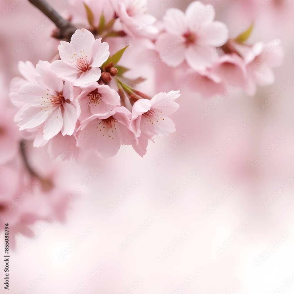 Cascading pink cherry blossom in full bloom, with a soft, blurred background Cascading pink cherry blossom in full bloom, with a soft, blurred background