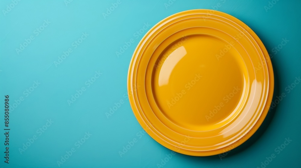 A yellow plate sits on a blue background A yellow plate sits on a blue background