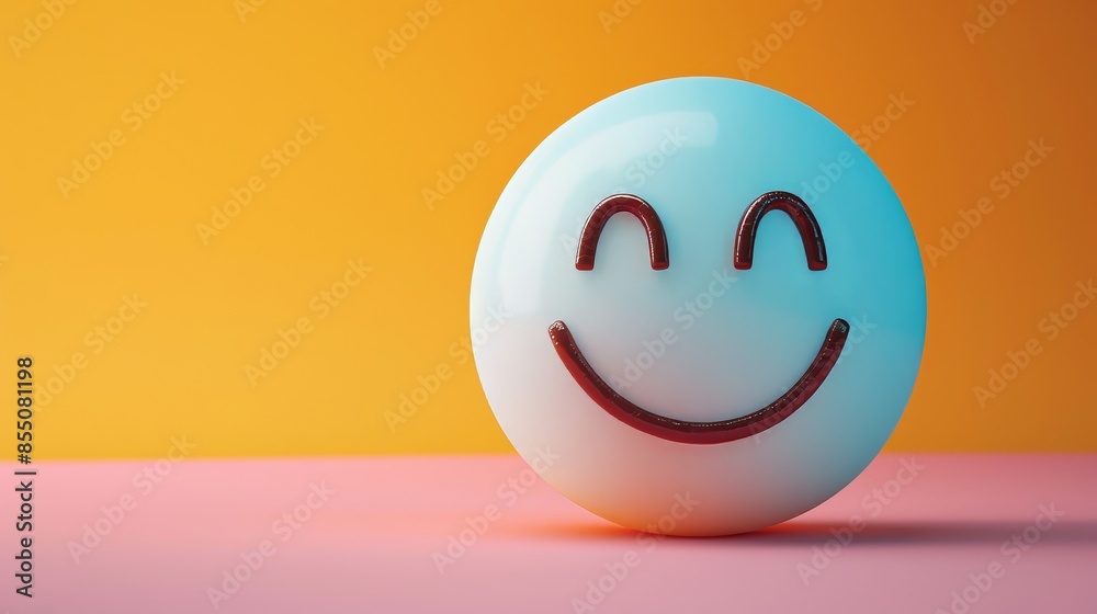 A smiling blue ball on a pink background A smiling blue ball on a pink background