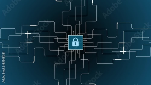 Circuit lines animation - AI letters and padlock symbol in changing - endless loop