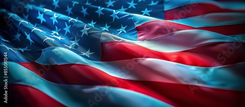 Close-Up View of a Waving American Flag With Red and White Stripes and Blue S...