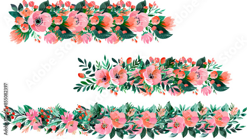 Pink and peach watercolor floral flower arrangements
