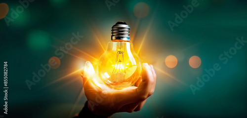  Operational concept. Businessman holding light bulb with operation icon for productivity with excellence process. Industrial management in efficiency and efficient process design 