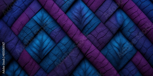 Abstraktes Gaming-Wallpaper mit ineinander verschlungenen, blauen und violetten texturierten Bändern, die ein hypnotisierendes geometrisches Muster erzeugen und eine faszinierende visuelle Tiefe biete photo