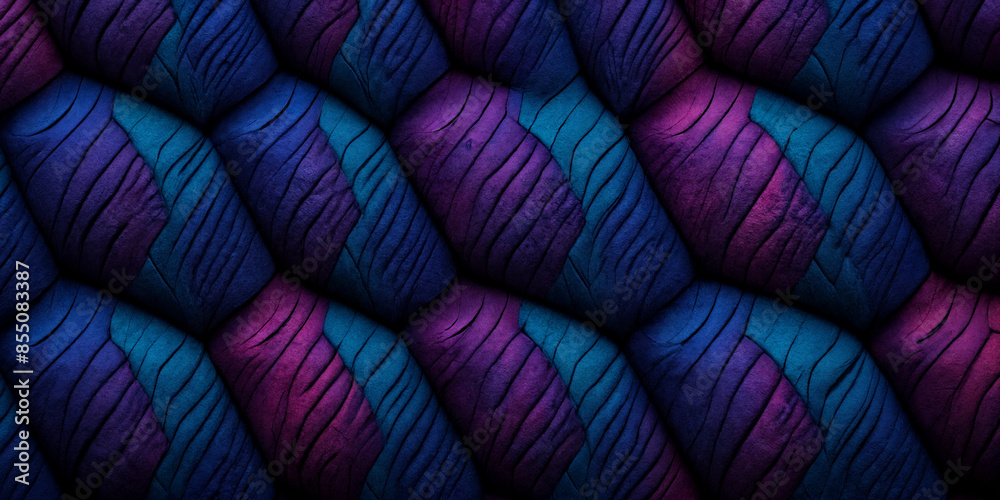 Obraz premium Abstraktes Gaming-Wallpaper mit geschwungenen, blauen und violetten texturierten Formen, die ein dynamisches und tiefes Wellenmuster erzeugen und für ein faszinierendes visuelles Erlebnis sorgen
