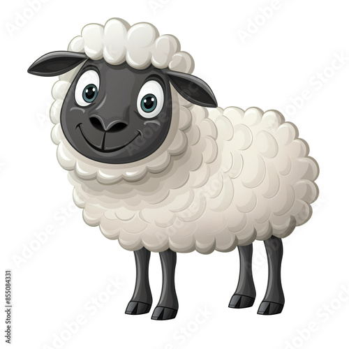 Happy cartoon sheep die cut PNG style isolated on white and transparent background