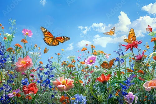 Butterflies in a Field of Flowers