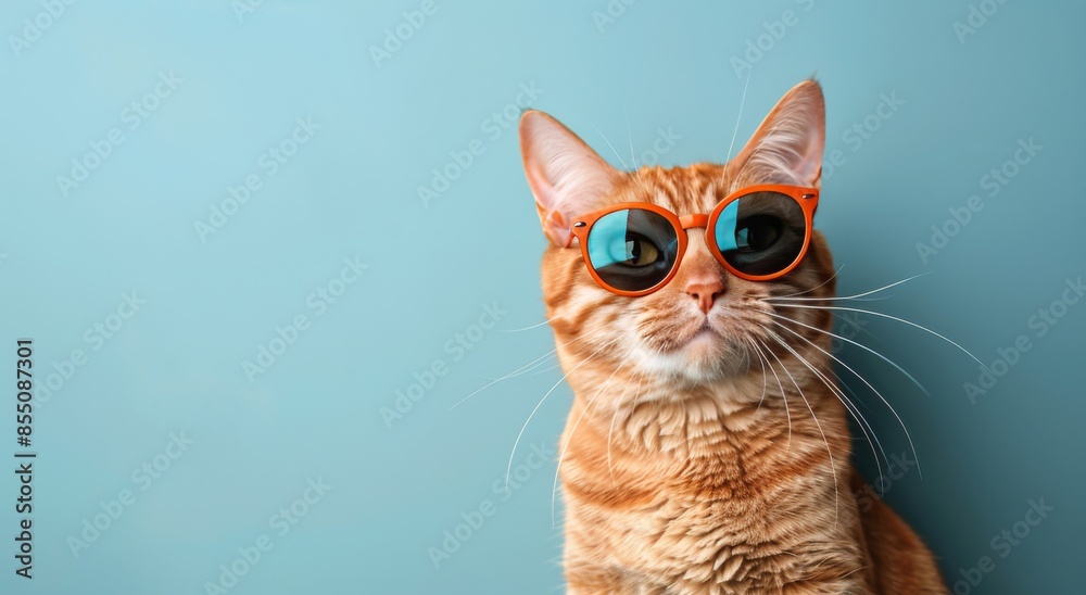 Fototapeta premium Cool Cat Wearing Sunglasses Against a Blue Background