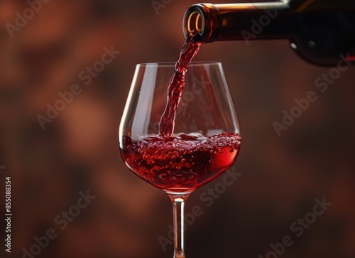 Red Wine Pouring Into a Glass Against a Red Background