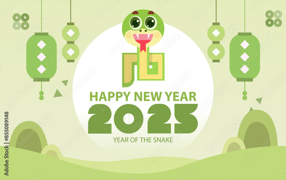 Naklejka premium Chinese New Year 2025, Happy new year with cute snake, Vector illustration