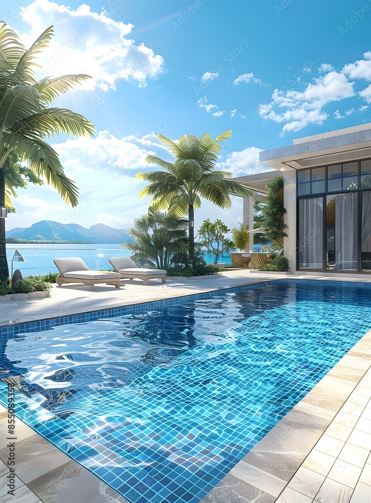 Fototapeta premium Luxury villa with swimming pool and ocean view