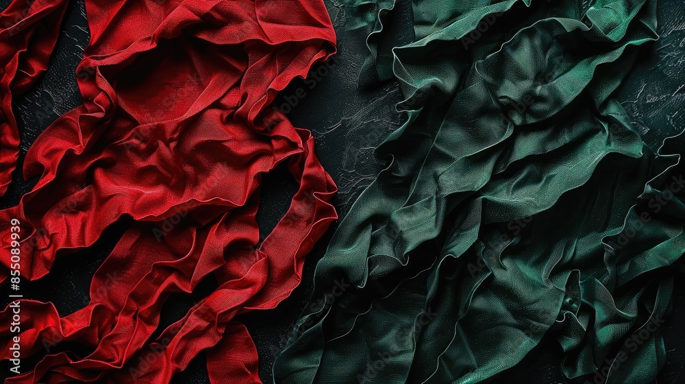 Red and green contrast on a black backdrop Red and green contrast on a black backdrop