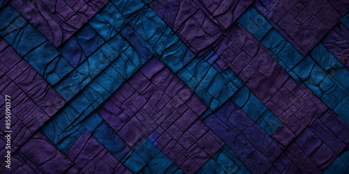 Abstraktes Gaming-Wallpaper mit einem komplexen Muster aus blauen und violetten texturierten geometrischen Formen, die eine faszinierende und vielschichtige visuelle Tiefe bieten photo