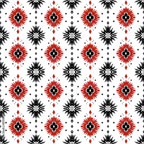 Tribal Aztec pattern with Ikat fabric with Red and Black color on white backgrounds