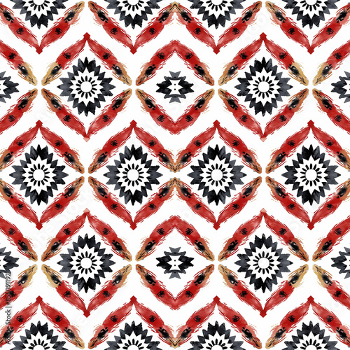 Tribal Aztec pattern with Ikat fabric textile with Red and Black color on white backgrounds