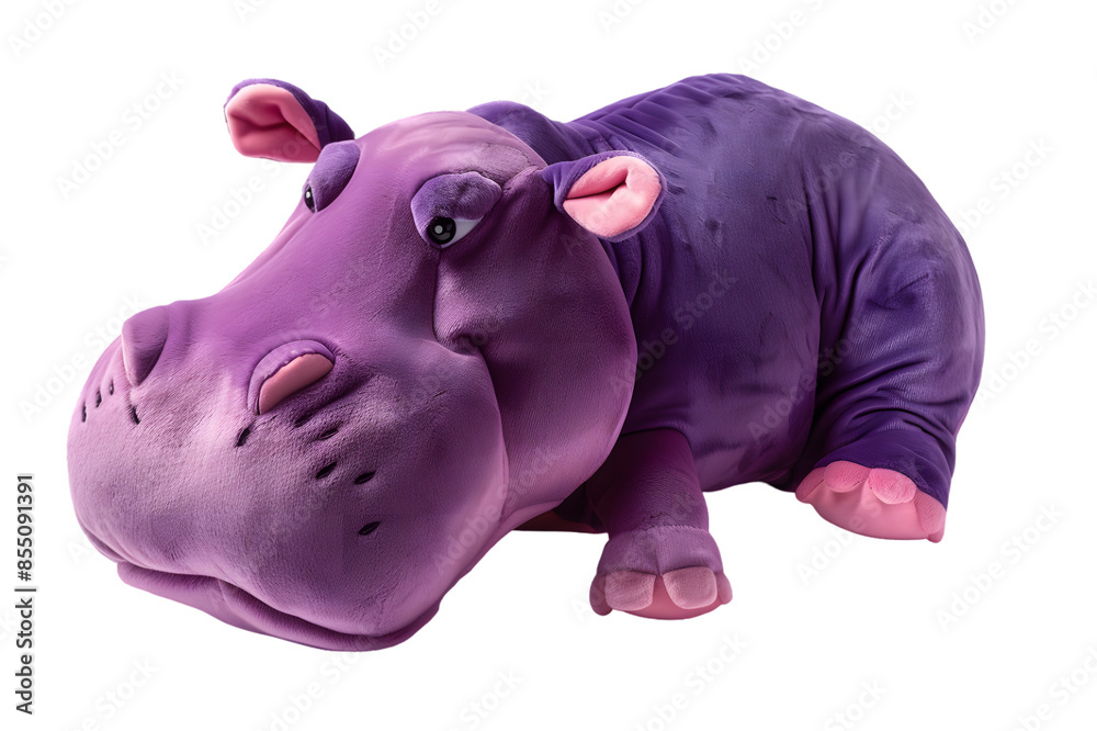A vibrant photo of a hippopotamus stuffed animal toy, isolated on a transparent background, featuring its wide mouth and round body A vibrant photo of a hippopotamus stuffed animal toy, isolated on a transparent background, featuring its wide mouth and round body
