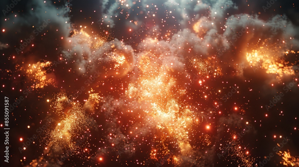 Fototapeta premium From below shot of wonderful vivid fireworks exploding on background of black night sky