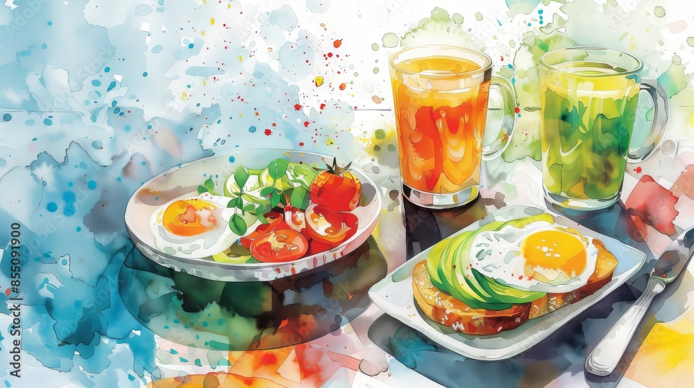 A delicious breakfast of eggs, avocado toast, and fresh fruit. The perfect way to start your day! A delicious breakfast of eggs, avocado toast, and fresh fruit. The perfect way to start your day!
