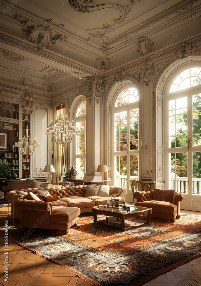 Elegant Living Room with Arched Windows