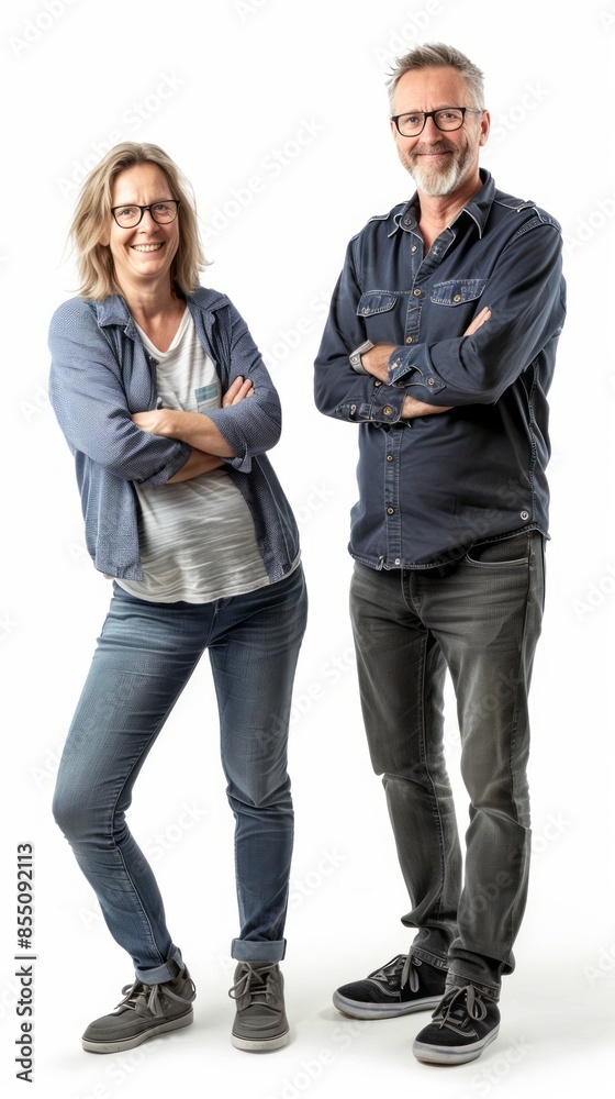 Obraz premium Casual Portrait of a Smiling Couple Standing in Front of a White Background