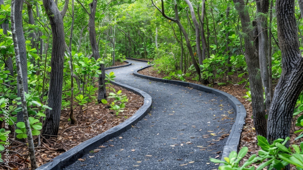 Fototapeta premium Discover an enchanting jungle trail for exploration among towering trees and tangled vines