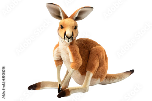 A vibrant image of a kangaroo stuffed animal toy, isolated on a transparent background, highlighting its pouch and playful features