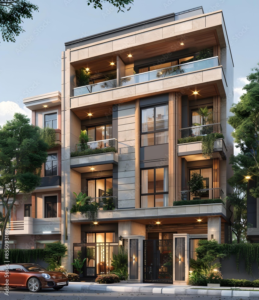 Modern Apartment Building with Balcony Gardens Modern Apartment Building with Balcony Gardens