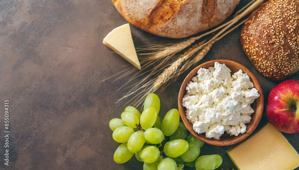 Visual Reference: Shavuot Greeting Card Template With Cottage Cheese Grapes Bread And