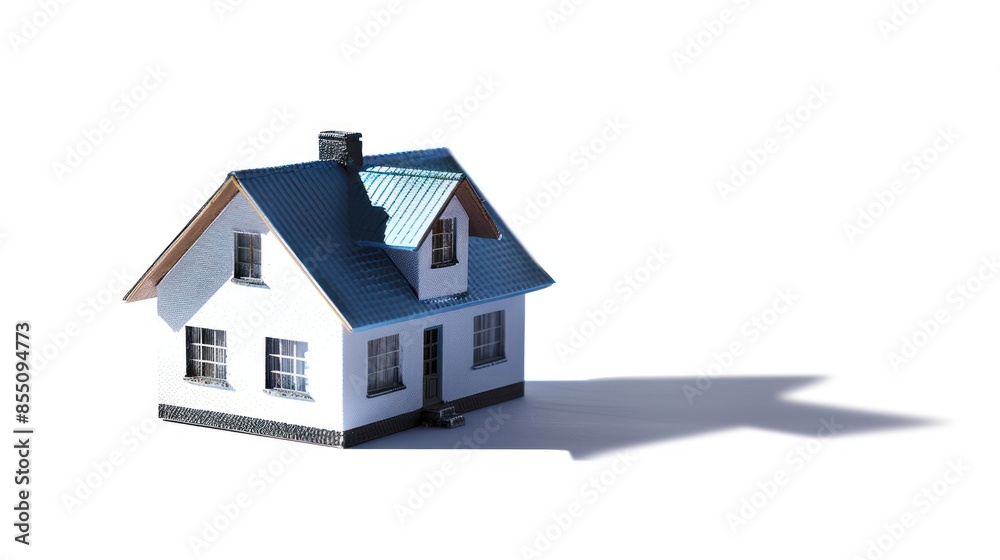 A house on a pure white background, shadow of the house. A house on a pure white background, shadow of the house.