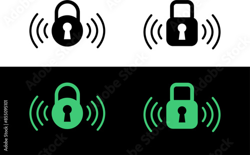  remote lock icon. Wireless lock sign with radio waves. Remote protection, distance lock and unlock, remote block and unblock system, wireless security control. Vector contactless