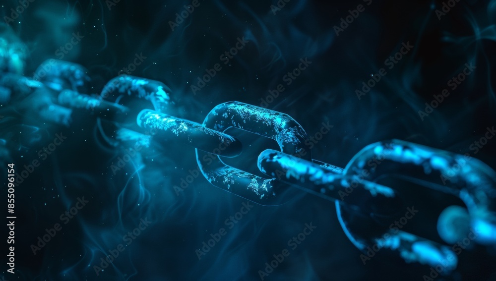 A blue digital chain, representing the concept of blockchain technology. A blue digital chain, representing the concept of blockchain technology.