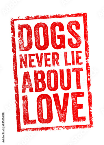 Dogs Never Lie About Love - suggests that dogs are always sincere and genuine in their affection and loyalty towards their owners, text concept stamp