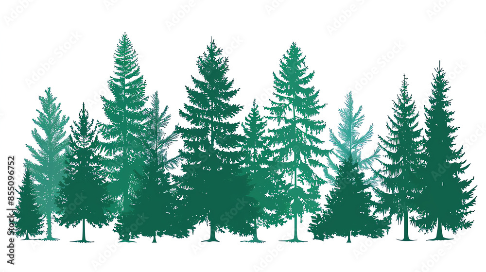 Obraz premium Vector illustration of evergreen trees in various shades of green. Ideal for nature-themed designs, environmental projects, and backgrounds.