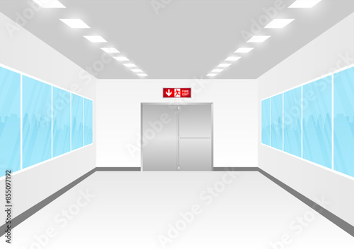 Emergency Fire Exit Sign in Corridor. Exit Sign. Fire Exit Sign. Vector Illustration.