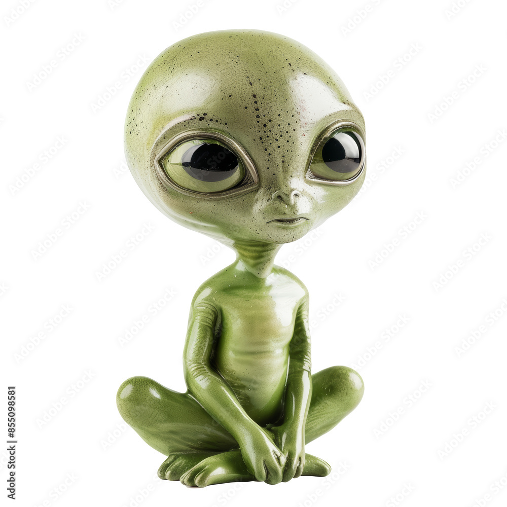 Alien sculpture with large eyes sitting in a relaxed pose modern art transparent background Alien sculpture with large eyes sitting in a relaxed pose modern art transparent background