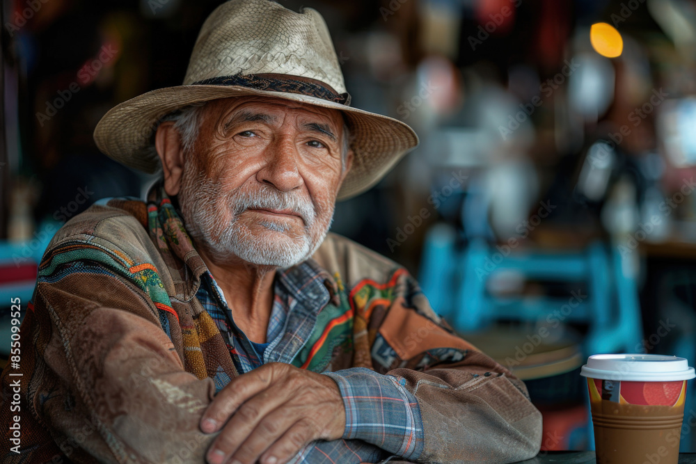 Senior Man Enjoying Coffee in Cozy Cafe Senior Man Enjoying Coffee in Cozy Cafe