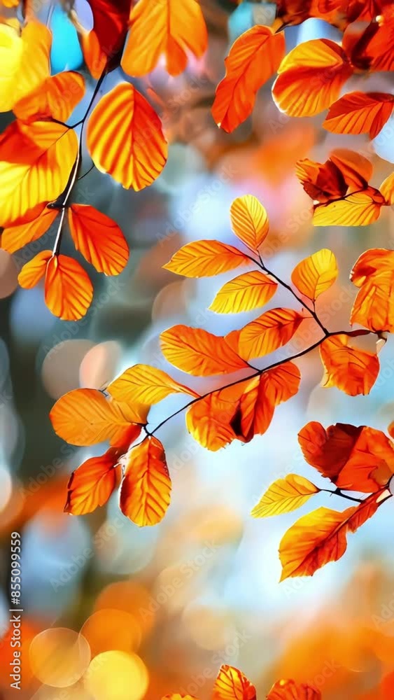 Video of tree branch with leaves that are orange and yellow. Video of tree branch with leaves that are orange and yellow.
